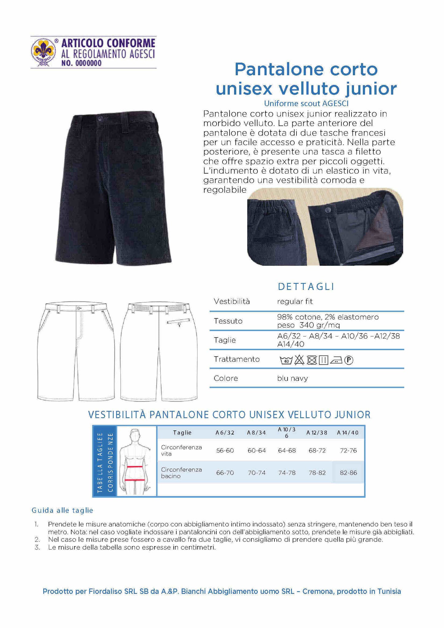 Pantalone corto velluto junior