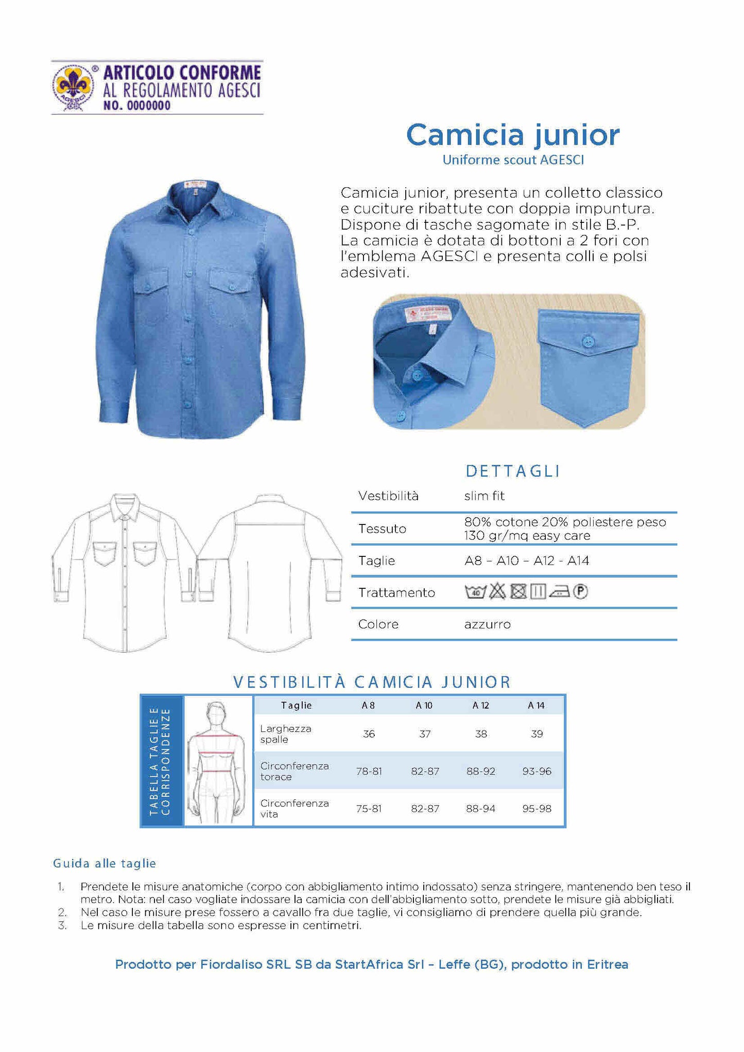 Camicia cotone uniforme junior