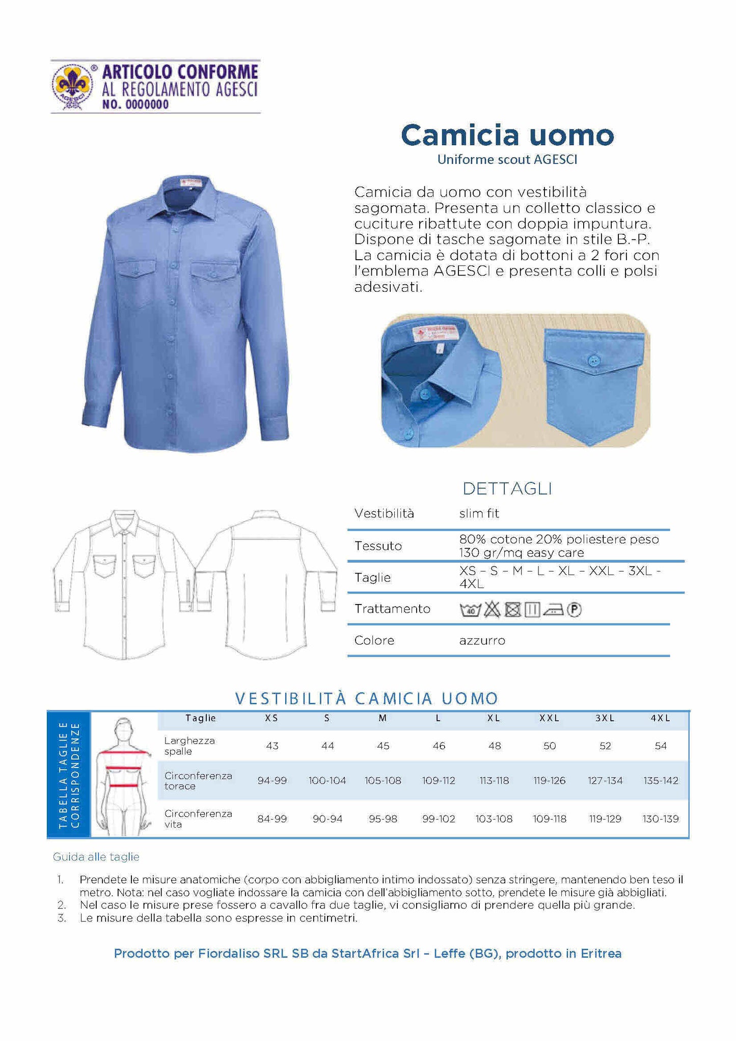 Camicia cotone uniforme uomo